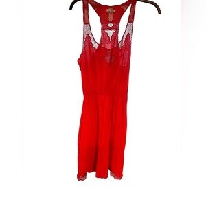 Crochet Embroidered Red Detail Razorback Dress - Boho Cottage